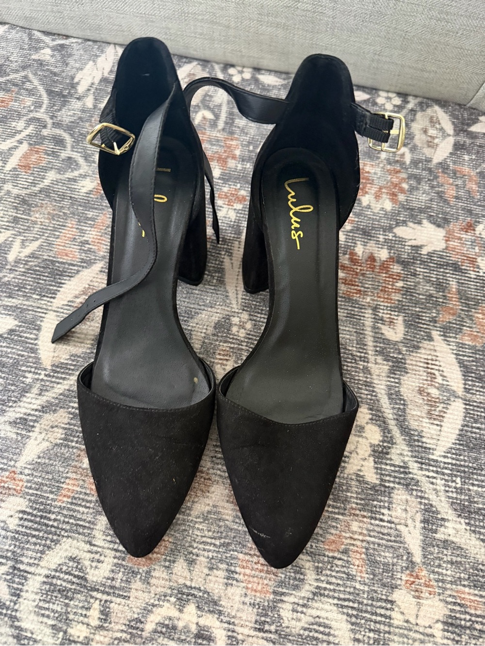 Lulu's Black Pointed Ankle-Strap Block Heels